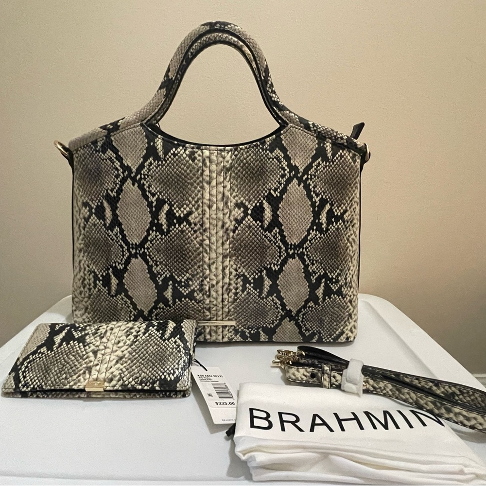 Brahmin Elaine Caviar Felix Satchel with Matching Wallet - Picture 3 of 6